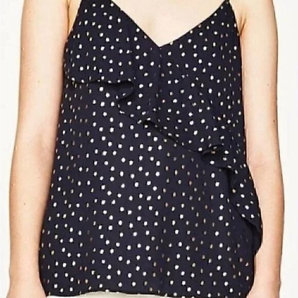 Zara navy and gold polka dot camisole with diagonal ruffle detail - Picture 2 of 7